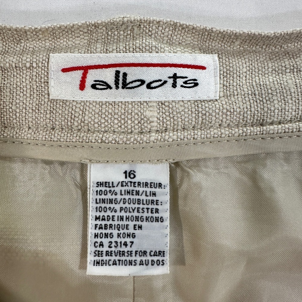 Talbots Vintage 100% Linen Midi Pencil Skirt Womens 16 Beige Lined Career Slit - Picture 7 of 8